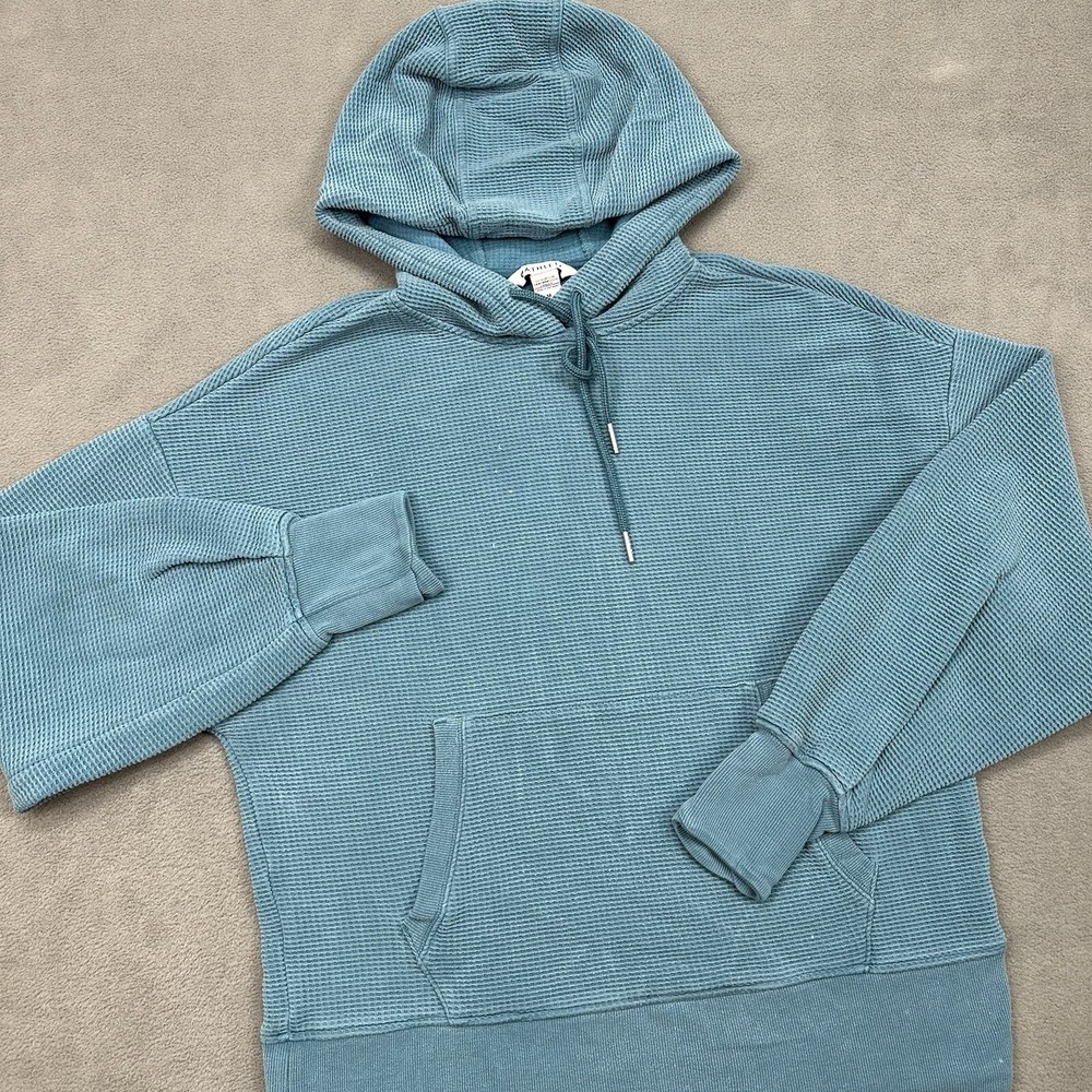 ATHLETA Balance Waffle Hoodie Sweatshirt Womens M Athleisure Kangaroo Pouch Blue